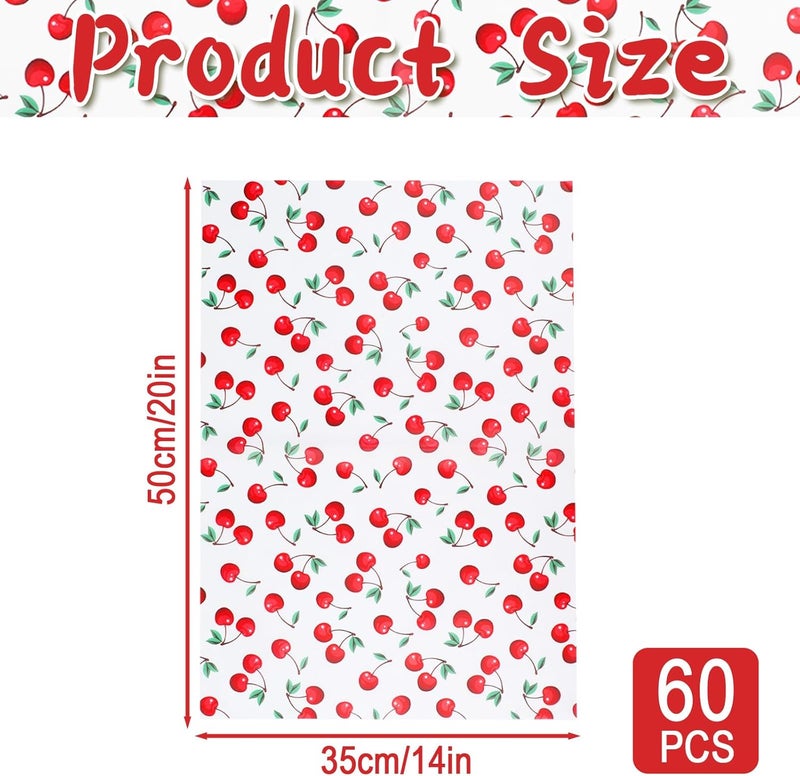 Ethanberg 60 Sheets Gift Wrapping Tissue Paper Bulk, Cherry Fruit Print Tissue Paper for Gift Bags, Decorative Art Papers for DIY Crafts Wedding Birthday Baby Showers Holiday Party Decor, 20x14 Inches - Image 2